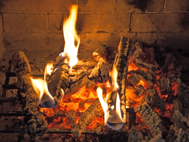 istock Close up of fire burning in fireplace 1319123510