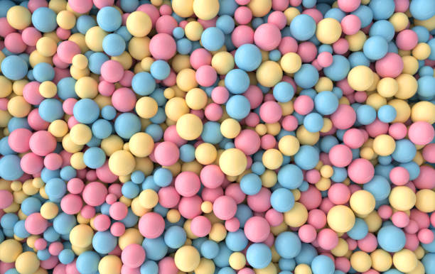 Colorful balls abstract wallpaper and background. Pattern design for trendy poster, flyer, banner, card, cover, brochure. Plastic bubbles, gum, pastel pink spheres. 3d render
