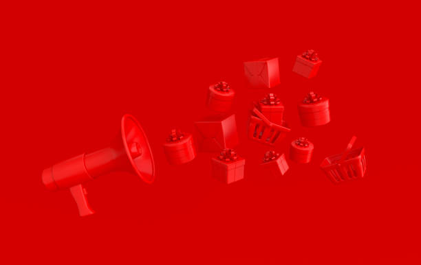 istock 3d rendering loudspeaker, megaphone, present box. Service for influencer advertising concept. 1319134609