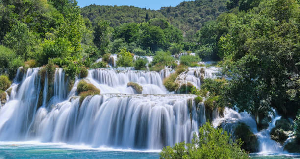 National Park waterfalls of Krka river near Sibenik town in Dalmatia, Croatia stock photo