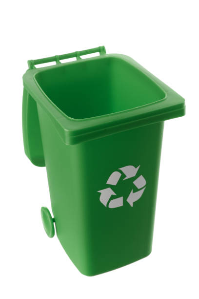 istock Plastic green trash can isolated on white background 1319145132