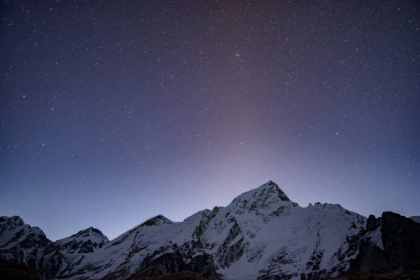 istock Starry night sky and snow mountains in Himalayas, Nepal 1319146317