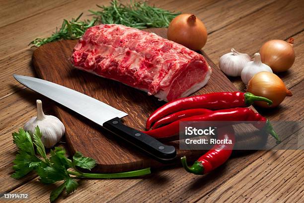 Carne E Verdure Coltello - Fotografie stock e altre immagini di Aglio - Alliacee - Aglio - Alliacee, Carne, Cibo