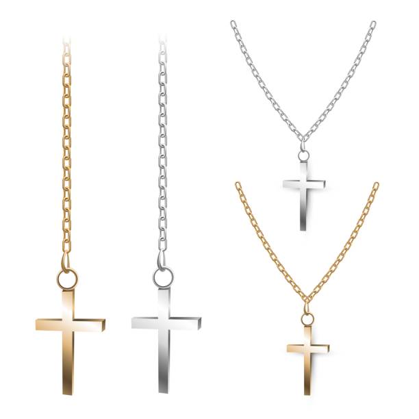 Gold and silver crosses Gold and silver cross on a chain, Christian pendant necklace stock illustrations