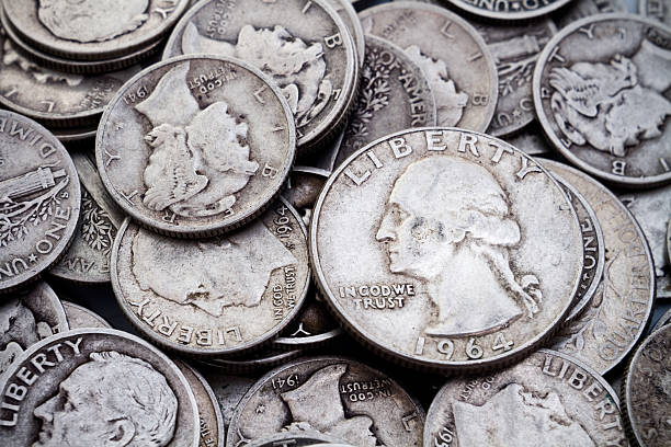 Pile of old Silver Dimes & Quarters