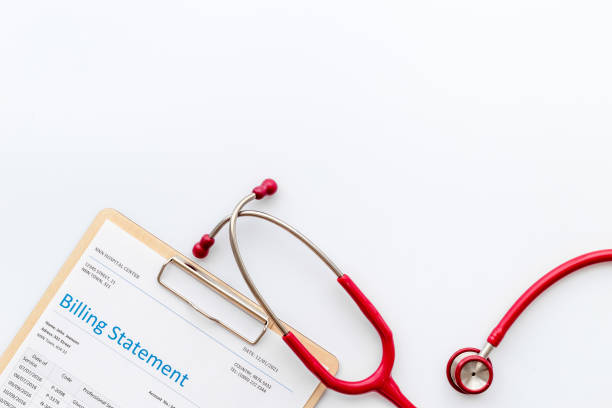 istock Stethoscope with medical billing statement. Top view 1319147763