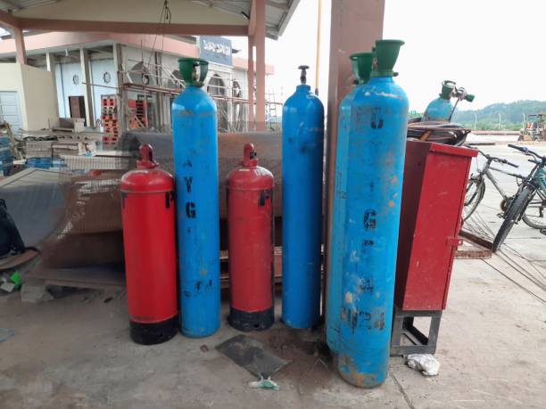istock oxygen cylinder which is blue and acetylene tube which is red 1319148538