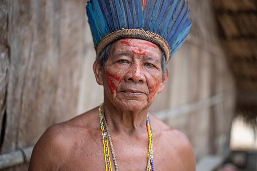 Manaus, Amazonas, Brazil - March 02, 2019: Brazilian Indian posing for a photo.