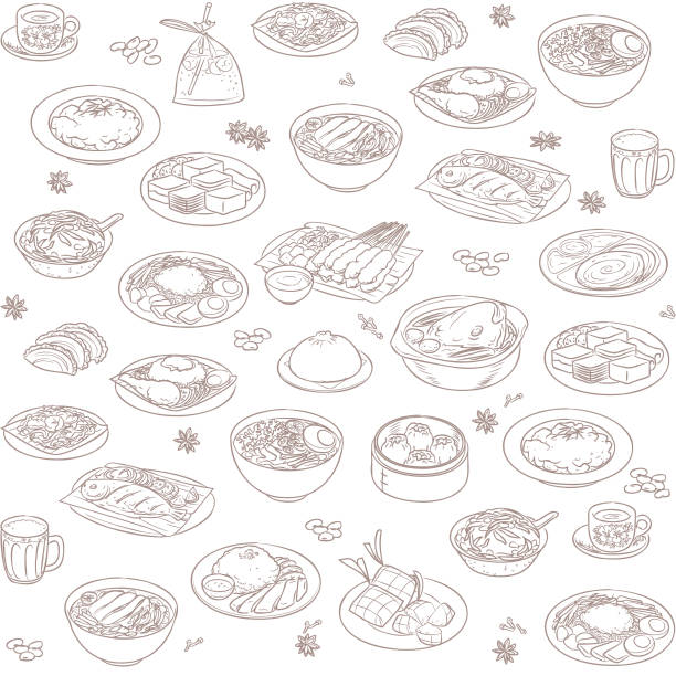 Malaysian food wallpaper Clean wallpaper of Malaysian food & drink. chinese food stock illustrations