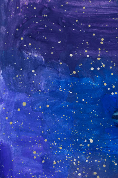 추상적인 밤 별이 빛나는 하늘, 어두운 푸른 공간 배경. 수채화 텍스처 패턴 - star field space night astronomy stock illustrations