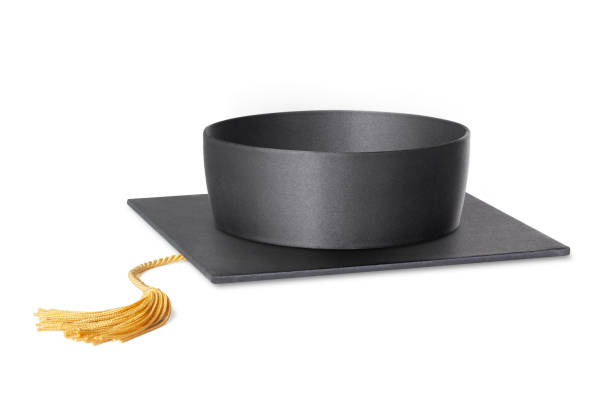 Upside down graduation cap Graduation cap isolated on white background. black hat upside down stock pictures, royalty-free photos & images