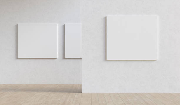 istock Gallery exhibition interior with three blank mockup canvases. Presentation concept. 3D render. 1319170303