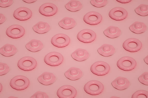 istock Minimal Summer Holiday Travel Background, Isometric View, Inflatable Ring and Sun Hat Pattern 1319172755