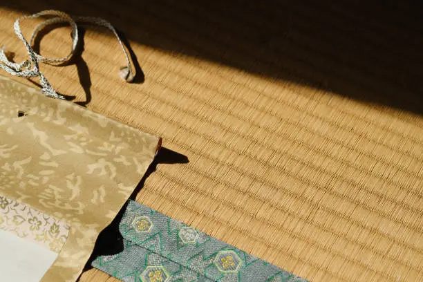 Japanese-style scrolls in the light