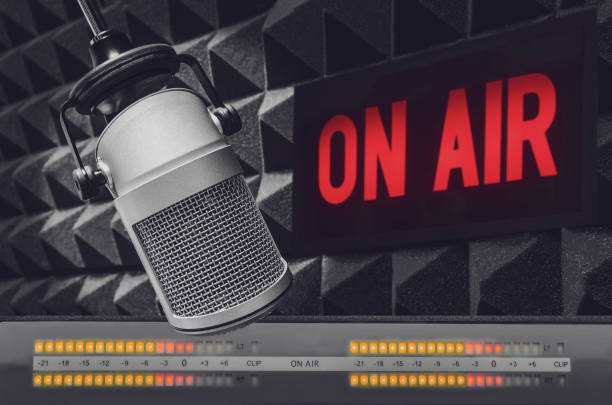istock Professional microphone and on air sign 1319175077
