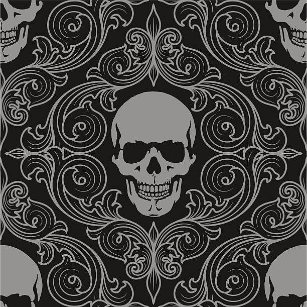 florall pattern fith skulls vector art illustration