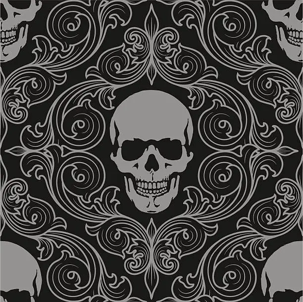 Vector illustration of florall pattern fith skulls