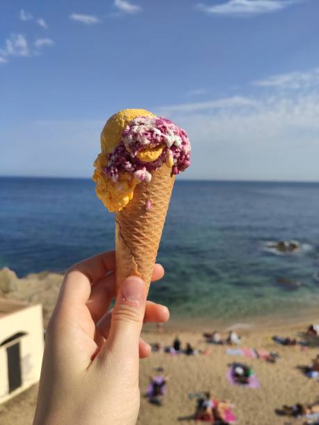istock Mango and red velvet ice cream in the beach 1319176790