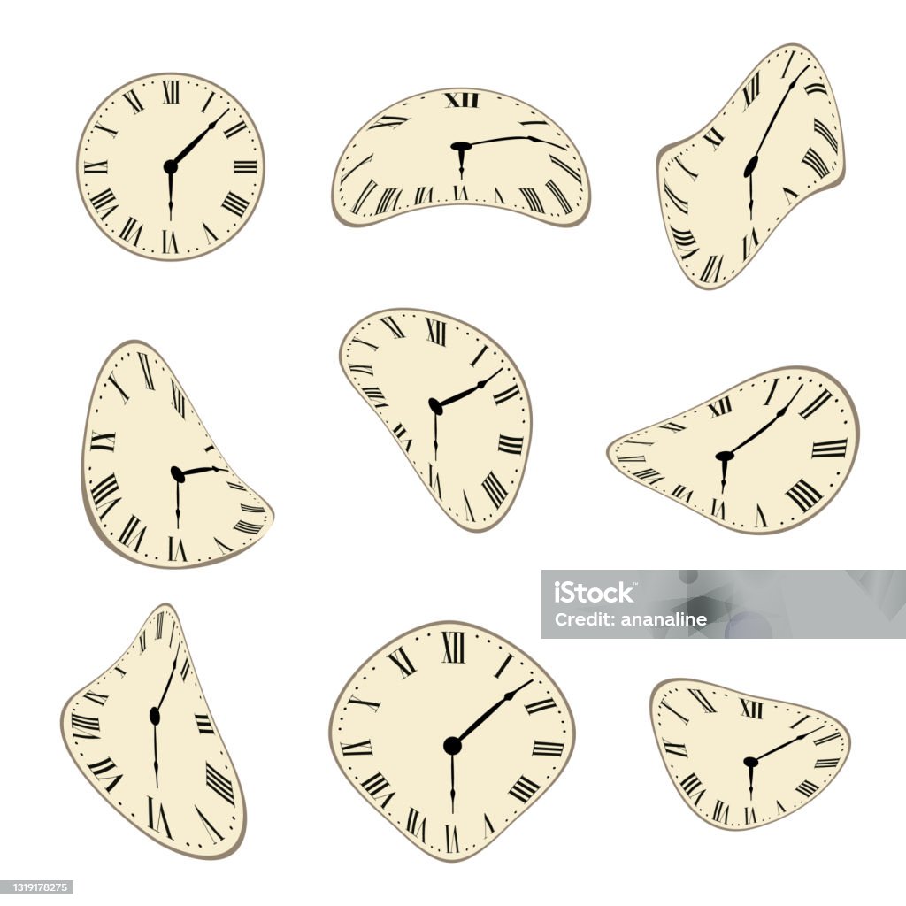 Disoriented Clock Classic Wall Clock Distorted Vector Set Design Stock Illustration ...