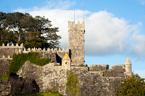 Guimaraes, Portugal - Feb 9, 2020: Castle of Guimaraes Keep Tower - Guimaraes, Portugal