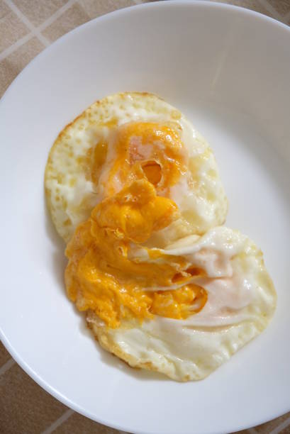 istock Close up of fried egg on a plate. 1319182092