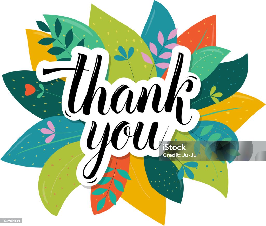 Thank You Vector Lettering On Tropical Leaves Background Isolated ...