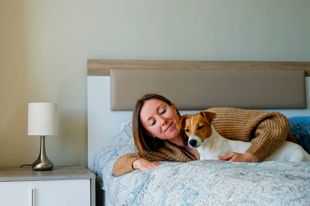 istock Woman at home with a dog 1319187194