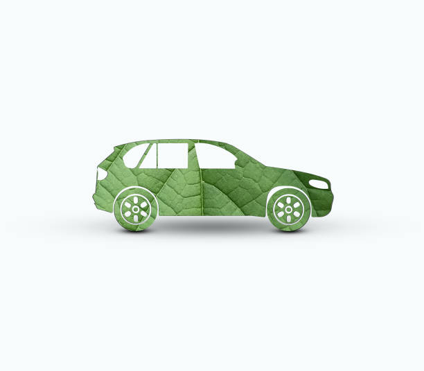 Green electric car concept. Eco-friendly transport concept background. Electric green car isolated on the white background. World Environment Day and Earth Day Concept. Green ecology Concept.