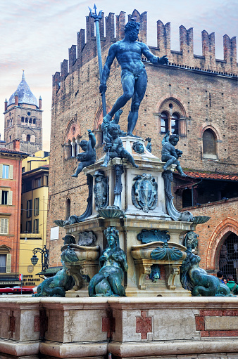 The Fountain of Neptune (Fontana di Nettuno) in Bologna, Italy