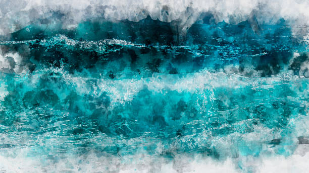 istock Abstract blue wave ocean watercolor background. Artistic painted background for design, wallpaper, texture. Modern art. Contemporary art. 1319189421