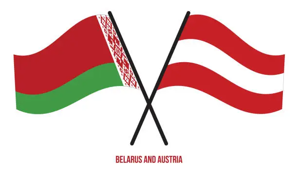 Vector illustration of Belarus and Austria Flags Crossed And Waving Flat Style. Official Proportion. Correct Colors.