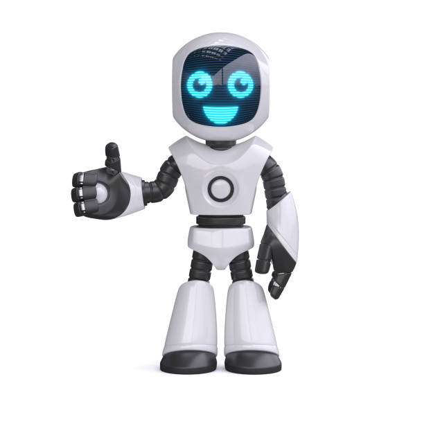 istock Little robot giving thumbs up isolated on white background, 3d rendering 1319191072