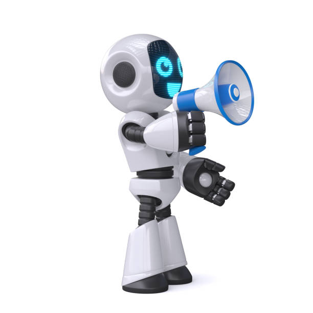 istock Robot holding the loudspeaker on white background 3d rendering 1319191127