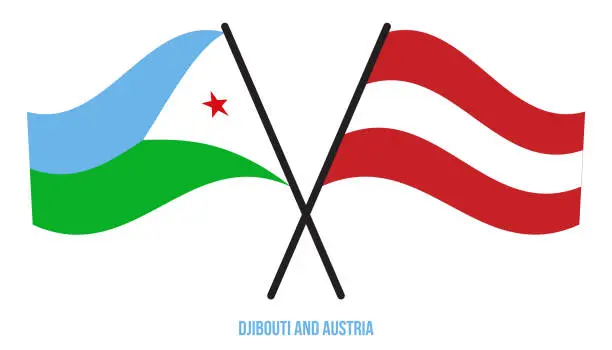 Vector illustration of Djibouti and Austria Flags Crossed And Waving Flat Style. Official Proportion. Correct Colors.