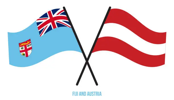 Vector illustration of Fiji and Austria Flags Crossed And Waving Flat Style. Official Proportion. Correct Colors.