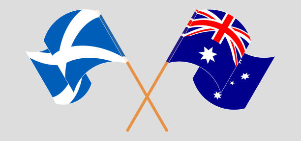 Crossed and waving flags of Scotland and Australia Crossed and waving flags of Scotland and Australia. Vector illustration scotland football team stock illustrations