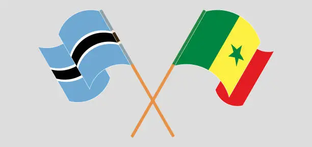 Vector illustration of Crossed and waving flags of Botswana and Senegal