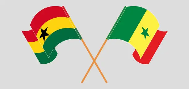 Vector illustration of Crossed and waving flags of Ghana and Senegal