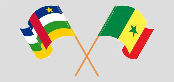 Vector illustration of Crossed and waving flags of Central African Republic and Senegal