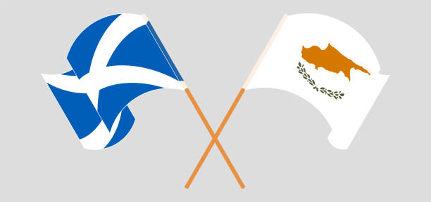 스코틀랜드와 키프로스의 교차하고 흔들리는 깃발 - scotland cyprus stock illustrations