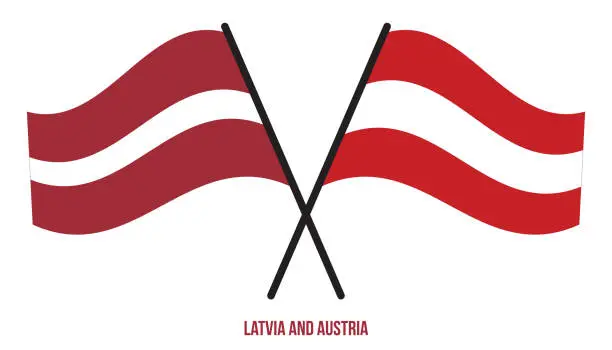 Vector illustration of Latvia and Austria Flags Crossed And Waving Flat Style. Official Proportion. Correct Colors.