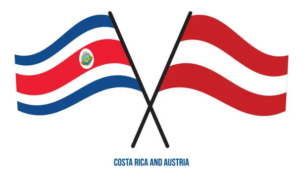 Vector illustration of Costa Rica and Austria Flags Crossed And Waving Flat Style. Official Proportion. Correct Colors.