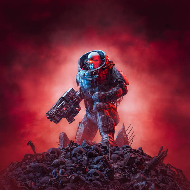 istock Cyberpunk soldier after battle 1319197457