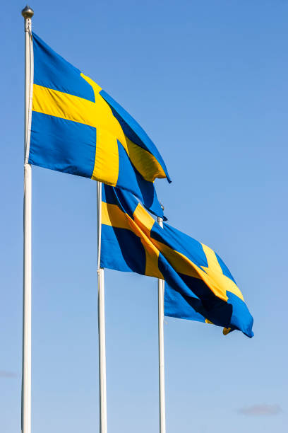 istock Swedish flags waving in the wind 1319203531