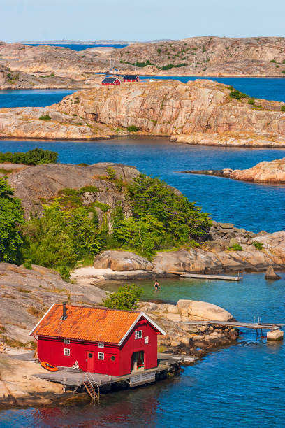 istock Idyllic archipelago view with a red boathouse 1319203559