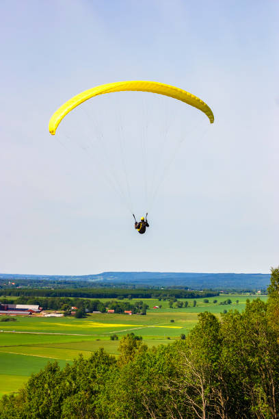 istock Paraglider flying in a beautiful country landscape 1319203625