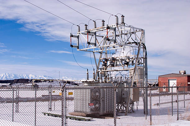 Power Substation Electric power substation for a small industrial operation. electricity transformer photos stock pictures, royalty-free photos & images