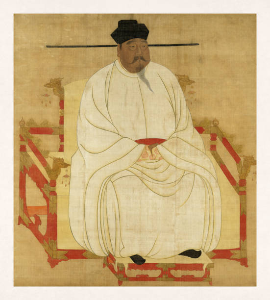 Portrait of Song Taizu Portrait of Song Taizu, the first emperor of the Song dynasty made by an unknown artist made between 960 and 1279. emperor stock illustrations
