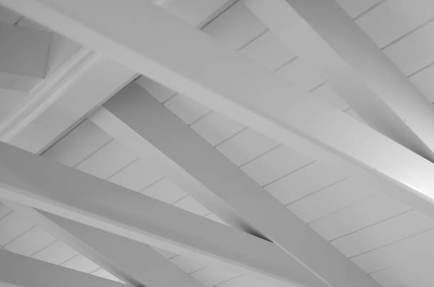 White wooden ceiling picture, one tone color adjustment The battens were placed across. stock photo