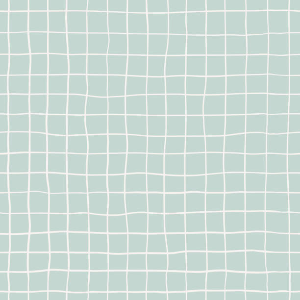 Seamless plaid pattern with white hand drawn doodle lines on a blue background. Abstract boho texture in retro style for wrapping paper, covers and fabric. Seamless pattern plaid stock illustrations